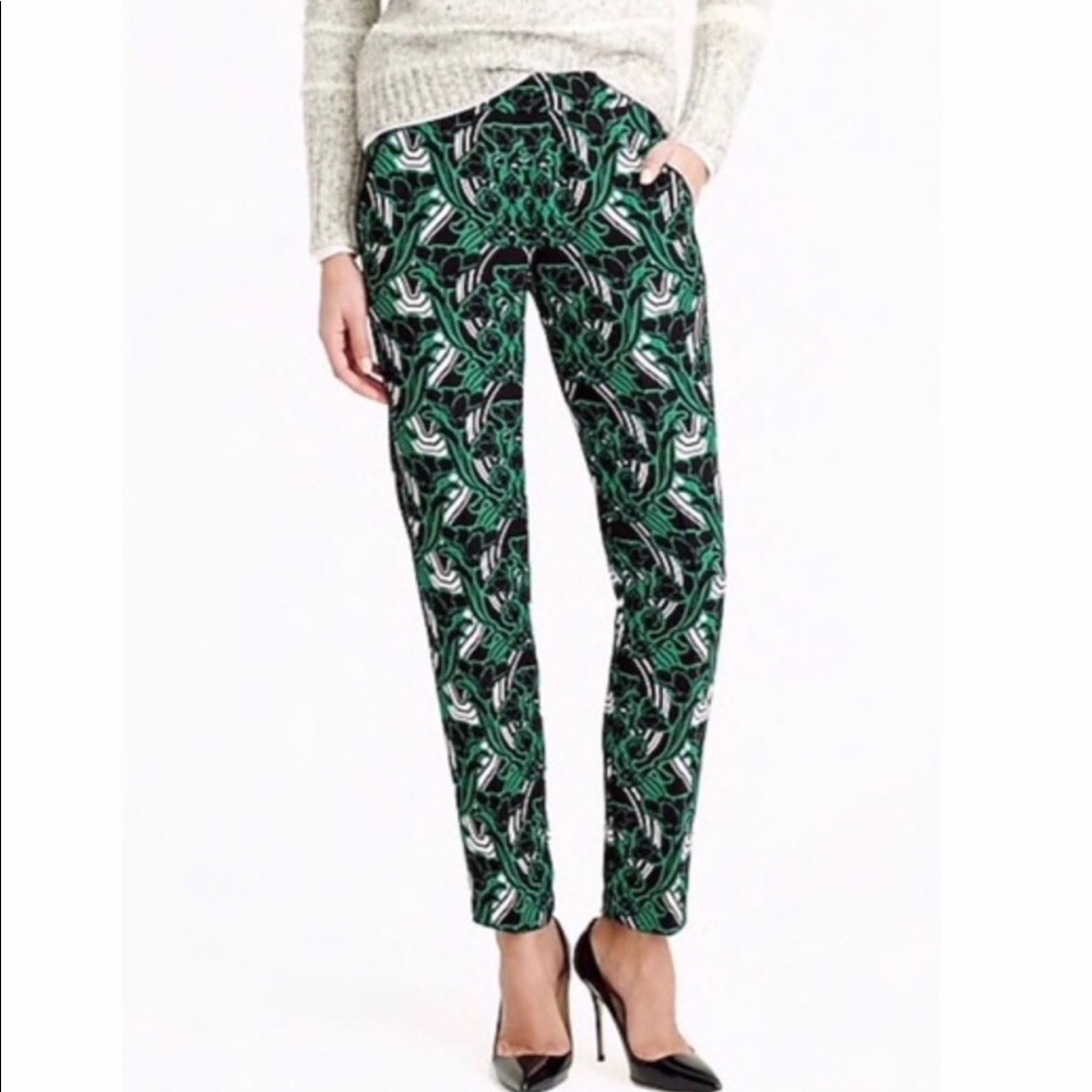 J crew green floral pant size 2